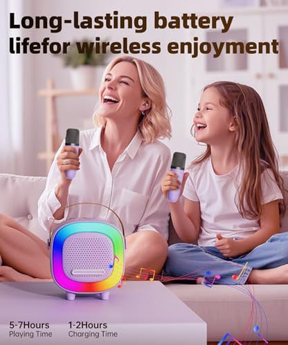 Kids Karaoke Machine Ages 3-12, Mini Wireless Microphones Bluetooth Speaker | LED Party Lights, Voice Changer, Duets, BT 5.3, Rechargeable Portable, Birthday Christmas Toys & Gifts for Boys & Girls - color: Purple - 1 Mic