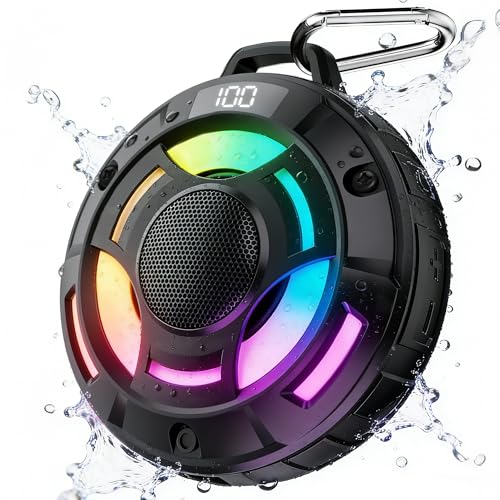 BassBloom Room 1 IPX7 Waterproof Shower Bluetooth Speaker, Black | 12W Powerful JIKE BASS Sound, 15H Playtime, LED Power Display, RGB Lights, for Kayaking Pool, Beach, Camping