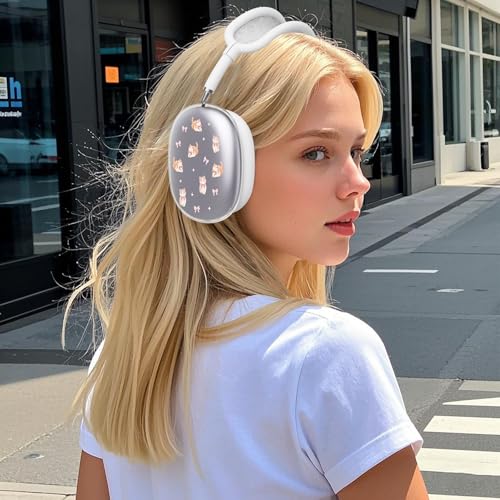for AirPods Max Headphones Kitten Bow Ear Covers for AirPods Max 2 | Cute Clear Ear Cups Cover | White Silicone Ear Pad Case Headband Cover for Apple AirPods Max 2/1 (2026/2024/2020) - color: Kitten Bow/White