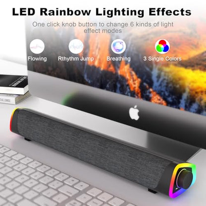 SOULION R30 Plus Bluetooth Computer Speakers, Wired USB Powered Plug & Play | All-in-One Rotary Control, Slanted Design, 6 Modes LED Light PC Speaker for Desktop Monitor Laptop Gray - color: Gray, style: USB & Bluetooth