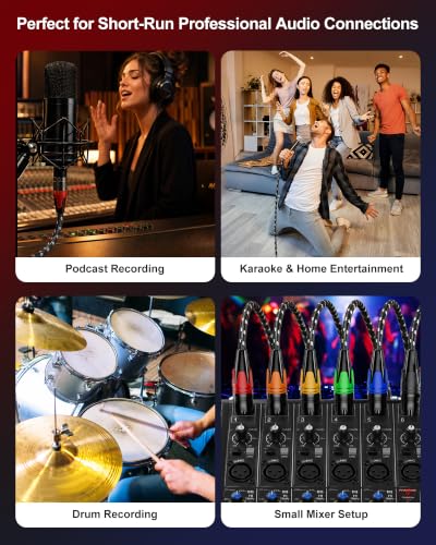 XLR Cables 6ft 6 Pack XLR Microphone Cable Male to Female XLR Cable | Low Noise Durable Nylon Braided XLR Mic Cable 3 Pin Fully Balanced OFC Microphone Cables for Podcast, Home Studio, Mixer - color: Black-White, size: 6 Feet