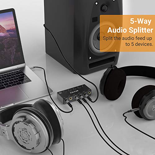 Cubilux 5-Way 6.35mm Stereo Audio Splitter with Switch, Passive Multi 1/4” AUX Distributor, Quarter Inch TRS Splitter Box/HUB for Instrument Cable, Headphones, Speaker, Guitar, Keyboard, Pedal - color: Black, Switcher Control