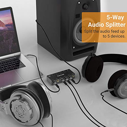 Cubilux 5-Way 6.35mm Stereo Audio Splitter with Switch, Passive Multi 1/4” AUX Distributor, Quarter Inch TRS Splitter Box/HUB for Instrument Cable, Headphones, Speaker, Guitar, Keyboard, Pedal - color: Black, Switcher Control