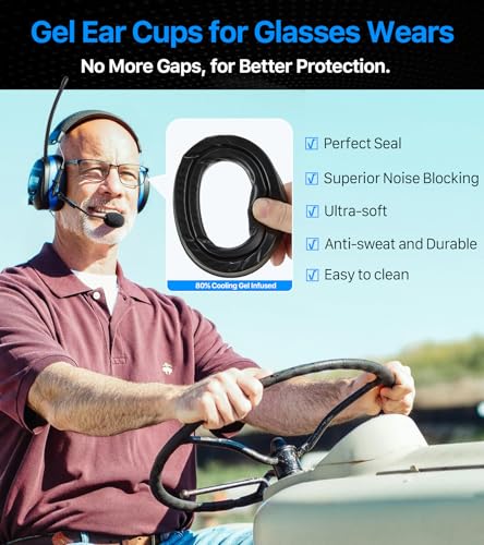 AM FM Radio Hearing Protection Earmuff, Bluetooth 5.4, 30SNR | Rechargeable Hearing Protectors with Gel Earpads, Headphones for Lawn Mowing, Construction, Chainsaw, Landscaping - color: Am/Fm + Bluetooth + Microphone-blue