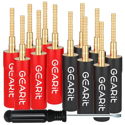 GEARit Flex Pin Banana Plugs for Speaker Wire, 6 Pairs, 24K Gold-Plated - color: Black and Red, size: PVC - Banana Plugs (Flex Pin - Spring Terminal)