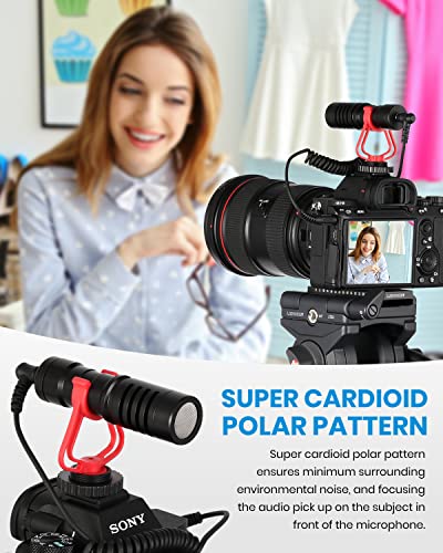 Moukey MCM-1 Camera Microphone, Video Mic with Shock Mount and Windshield, Professional Vlogging Kit for iPhone, Android Smartphone, DSLR Camera & Camcorder, Battery-Free Shotgun Mic