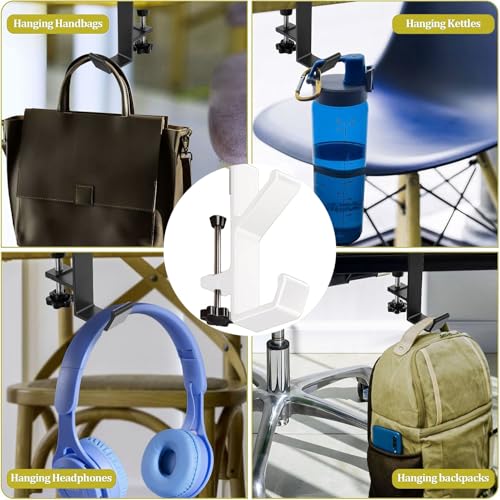 Headphone Stand - Aluminum Alloy Headphone Holder, Under Headset Stand for Desk Fit for PC Gaming Headset Hanger Hook Suitable for Office, Computer, Student Class Desk, Handmade Creator Table (Blanco)