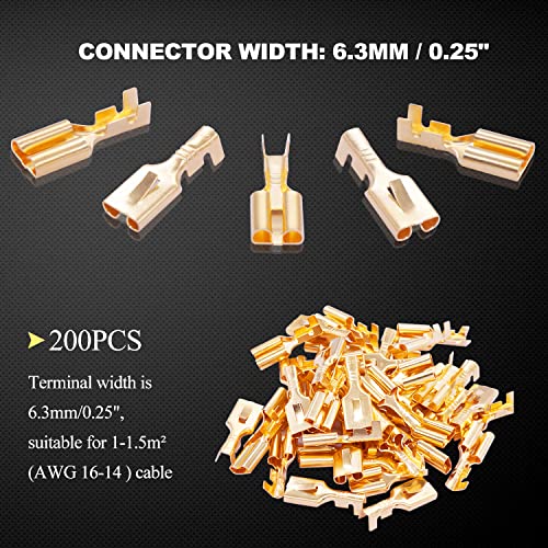 Twidec/200PCS 6.3mm Female Spade Connector Blade Connector Quick Splice Crimp Terminals Non Insulated Wire Connectors for Electrical Wiring Relay Car Audio Speaker N-005-6.3MM - size: 6.3mm Female B