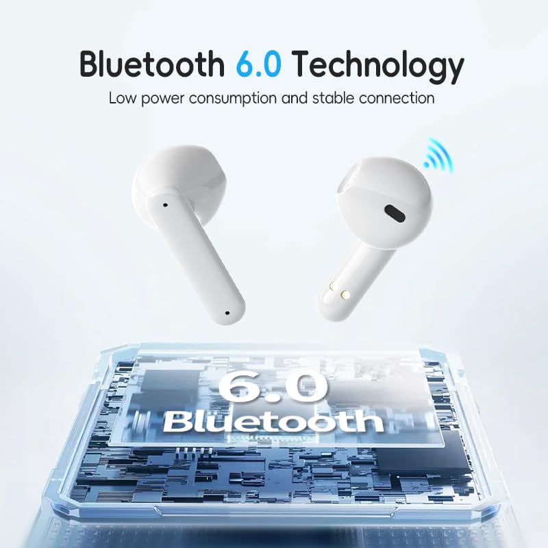 Wireless Earbuds，Small Ear Headphones，Bluetooth 6.0 Ear Buds with Noise Cancelling Mic，Bass Stereo，Mini Charging Case，Sports, Workout，Earphones for Phones Pad Tablet Laptop，White - color: White