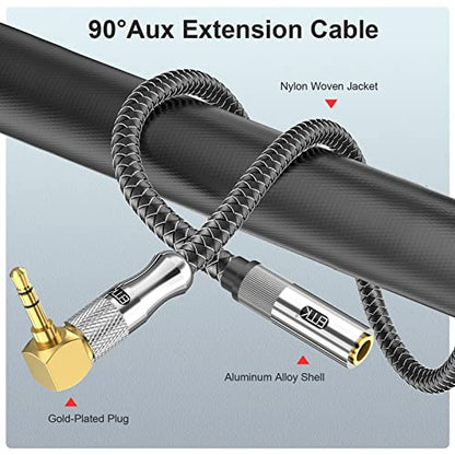EMK Premium 90° 3.5mm Headphone Extension Cable (10Ft/3M) - Right-Angle TRS Stereo Aux Extension Cord for Laptops, Smartphones & Audio Devices - Space-Saving Angled Design, Gold-Plated Connectors - size: 10 Feet, style: 90° 3.5mm Headphone Extension Cable