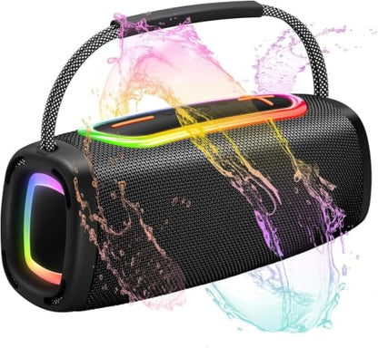 Bluetooth Speaker Portable, BT5.4, 60W Punchy Bass, 66MM Speaker Diameter | Wireless Speakers Clear Treble, 36H Playtime, IP6 Waterproof, RGB Multi-Color Rhythm Lights, Outdoor, Party, Beach - color: Deep Black-01