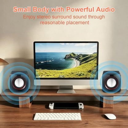 G GENLEAS 1 Pair USB 2.0 Wired Computer Speakers, Mini Desktop Laptop Speakers with Adjustable Volume, 3.5mm AUX Plug Portable Multimedia Stereo Sound Speaker for PC Laptop Tablet Desktop