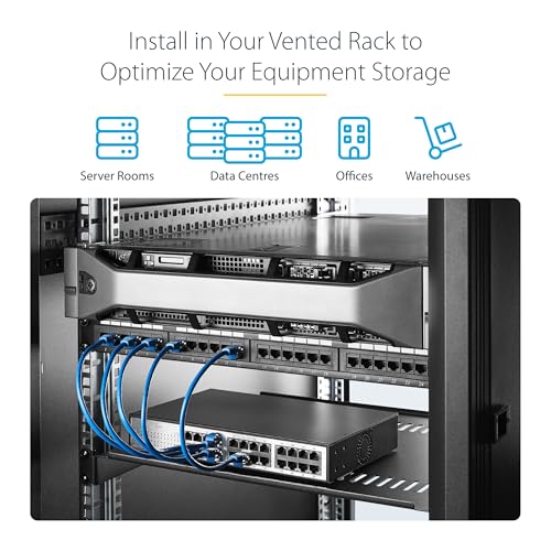 StarTech 1U Vented Cantilever Rack Shelf, 16in, 44lb/20kg (CABSHELF116V) | Universal vented rack mount tray, For 19in network equipment rack & cabinet, Heavy duty steel, 16in deep - size: 16", style: single