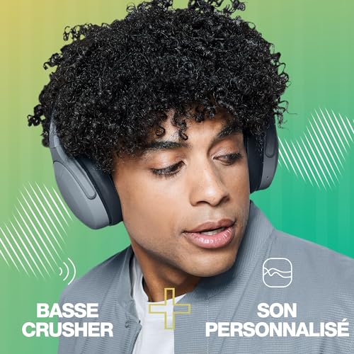 Skullcandy Crusher Evo Wireless Bluetooth Headphones with Extra USB-C Charging Cable, Multi-Sensory Bass, Noise Isolating Over-Ear Fit, 40 Hours Battery, Microphone for iPhone Android - Chill Grey - color: Chill Grey