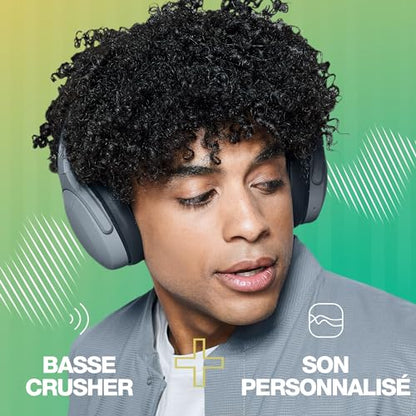 Skullcandy Crusher Evo Wireless Bluetooth Headphones with Extra USB-C Charging Cable, Multi-Sensory Bass, Noise Isolating Over-Ear Fit, 40 Hours Battery, Microphone for iPhone Android - Chill Grey - color: Chill Grey