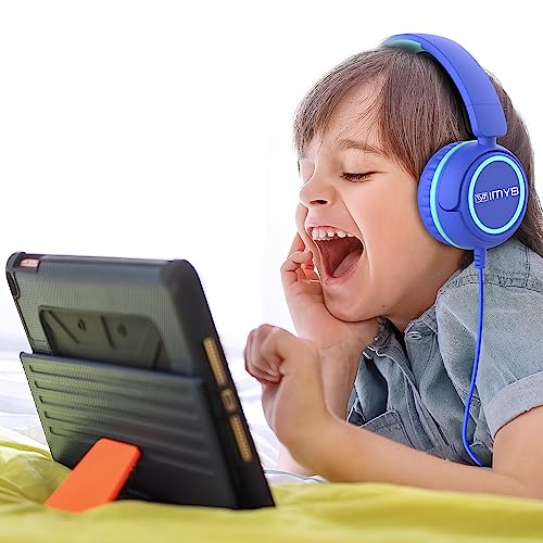 IMYB Kids Headphones, V1 Wired Stereo Foldable Tangle-Free 3.5mm Adjustable On-Ear Headphones for Kids for School/Toddlers/Childrens/Teens/Boys/Girls/Ipad/Tablet/Kindle/Phones/Travel/Plane (Blue) - color: Blue