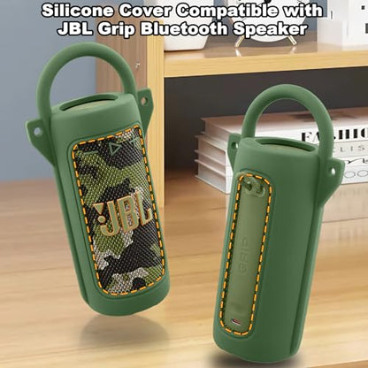 for JBL Grip Portable Waterproof Speaker Silicone Case, Army Green | Portable Travel Soft Cover with Adjustable Shoulder Strap and Carabiner, Protective Skin Case, Anti-Slip Feet - color: Army Green Case