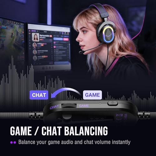 FIFINE Wired Gaming Headsets: 7.1 Surround Sound - Vibrant Customizable RGB - Game/Chat Balance, USB Gamer Headphones with Noise Canceling Microphone for PC, PS5/PS4, Laptop, Mac - AmpliGame H13BP | Large 50mm drivers, Crisp 7.1 Surround, Ergonomic Earpad