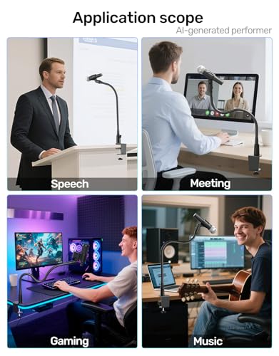 19" Flexible Gooseneck Mic Stand with Desk Clamp【Heavy Duty】, Dual Holder | Upgraded Desk Clamp, 2 Mic Holders, 1/4" and 3/8" Adapters, Ideal for Gaming, Live Streaming, Podcast, Conference, and Podium - size: Upgraded Heavy-Duty Clamp