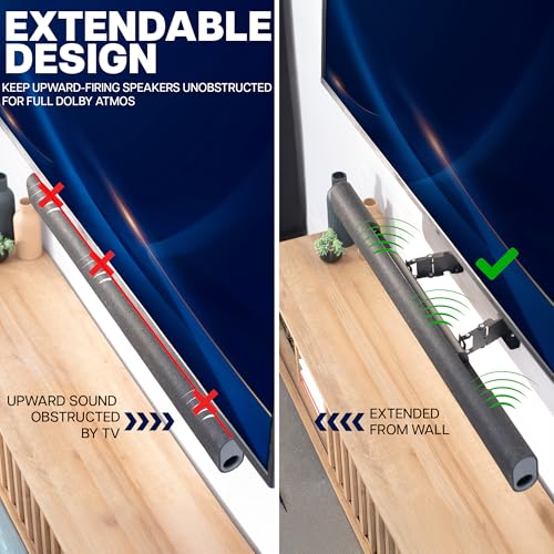 VIVO Black Steel Universal Soundbar Wall Mount, Mount-ESB1 | Universal L Brackets, Adjustable Extending Speaker Arm Holders, Swivel Arm Design