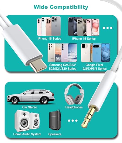 Aux to USB C, 2-in-1 USB-C to Aux 코드, 삼성 갤럭시, 아이폰 에어/17/16/15, 자동차 USB 타입-C - 3.5mm 수 오디오 케이블 통화 및 충전 지원 차량 스테레오, 스피커, 헤드폰 - style: 충전용 USB-C 포트