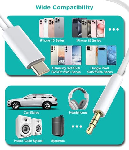 Aux to USB C, 2-in-1 USB-C to Aux 코드, 삼성 갤럭시, 아이폰 에어/17/16/15, 자동차 USB 타입-C - 3.5mm 수 오디오 케이블 통화 및 충전 지원 차량 스테레오, 스피커, 헤드폰 - style: 충전용 USB-C 포트