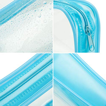 Tatuo 4 Pieces Clear PVC Bags Big Capacity Zipper Pencil Pouch Case Travel Luggage Makeup Cosmetic Bag(Sky Blue) - color: Sky Blue