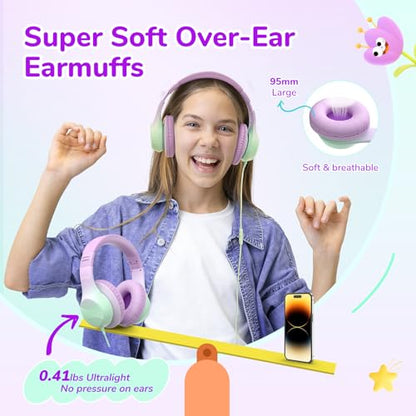 EarFun K3 Kids Headphones, Wired Kids Headphones with Mic for School/Travel | Built-in Mic, 85/94dB Volume Limit, HD Stereo Sound, 3.5mm Jack, Foldable Wired Headphones for Boys/Girls/Tablet/iPad, Purple - color: Purple