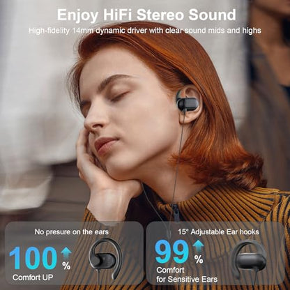 Open Ear Headphones Wired 3.5mm Earphones for Chormebook Laptop PC | Over Earbuds Wired with Ear Hook& Microphone,3.5mm Plug EarBud for Samsung A15 A14/Kindle Fire Zoom Office Running Sport Kids
