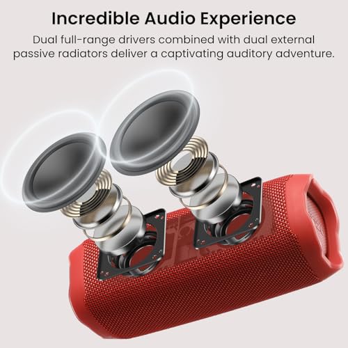 TOZO PA2 Portable Bluetooth Speaker with Dual Drivers and Bass Diaphragms | Deep Bass Stereo Sound, 25H Playtime, Cord Buckle Design, Custom EQ App Wireless Shower Speaker for Home Outdoors Travel