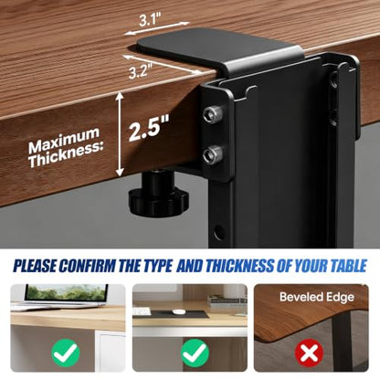 Adjustable Under Desk PC Mount, Heavy Duty No Drilling Clamp Mount on Desk Fits Most PC Tower 14.5”-22.4” (H) , Thickened & Ultra Strong CPU Holder for Standing Desk & Home Office, Black - color: Black