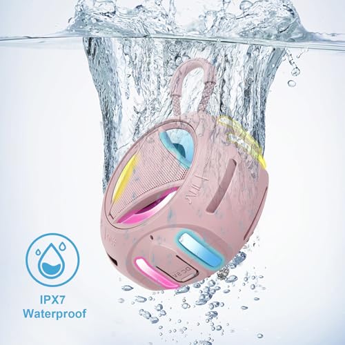 Portable Bluetooth Speaker, IPX7 Waterproof Wireless Outdoor Speakers, Mini Shower Speaker, Floating, Built-in Mic, 24H Playtime with LED Lights,Loud HD Sound, Powerful Bass, Gifts for Unisex - Pink - color: Pink