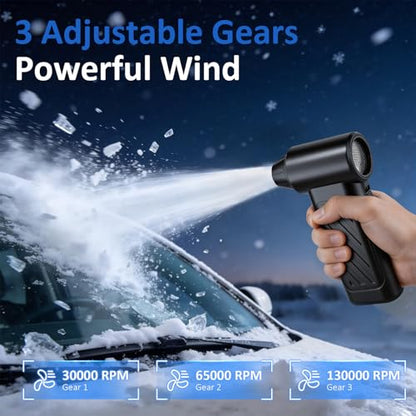 Compressed Air Duster, 130,000RPM Ultra-Powerful Cordless Electric Air Duster with 4000mAh Rechargeable Battery, 3-Gear Adjustable Air Blower for Keyboard, Computer, Car, Home Cleaning