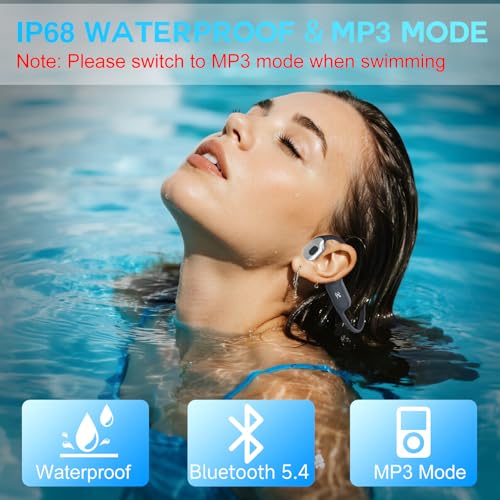 Swimming Headphones with Safelight, IPX8 Waterproof Bone Conduction Headphone Wireless Underwater Earbuds with 32GB Memory for Swimming, Cycling, Marathon