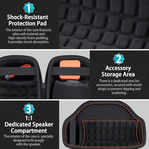 co2CREA Case for JBL Charge 6 Portable Bluetooth Speaker, Black | High-Density Foam Padding, Reinforced Handle, Detachable Shoulder Strap, Compact Lightweight Design, Dust Protection - color: Black Case