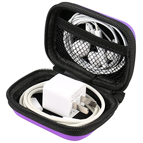 Earbud Case, RISETECH Earphone Case Holder Hard EVA Headphone Small Zipper Pouch Compatible with Wireless in-Ear Headset, SD Cards, USB Charger Cable, AirPods, Sony Wired Earbuds with Keychain -Purple - color: Purple