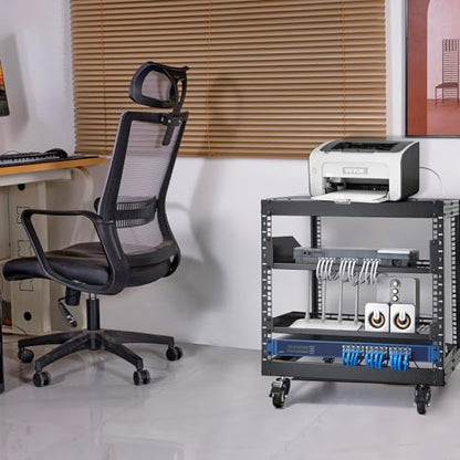 VEVOR 9U Open Frame Server Rack, 23''-40'' Adjustable Depth, Free Standing or Wall Mount Network Server Rack, 4 Post AV Rack with Casters, Holds All Your Networking IT Equipment AV Gear Router Modem - size: 9U