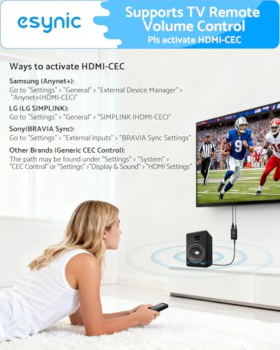 eSynic Professional 192KHZ eARC & ARC Audio Extractor-3.5mm AUX or L/R Out | USB Powered-From HDTV ARC or eARC Port to 3.5MM & L/R Audio Speaker-Setup PCM Audio Format Out & CEC is Enabled on your TV - style: eARC/ARC to RCA