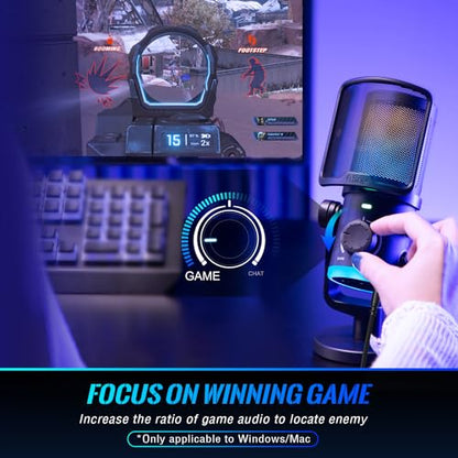 FIFINE Gaming USB Microphone with Studio Monitor Headphones Set, USB Streaming Mic with RGB, Noise Cancellation for PS4/PS5, Podcast Streaming Headset Kit with 3.5mm or 6.35mm Jack on PC/Mixer(AM6+H8)