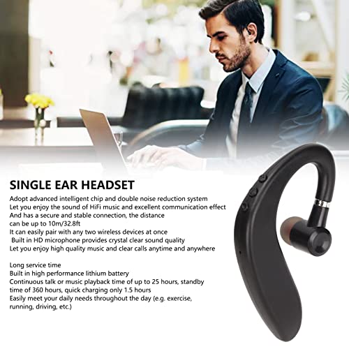 Bluetooth Headset, Single Ear Wireless Headphone with Noise Reduction 25H Talk Time 360H Standby IPX6 for Driving Business Gym