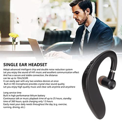Bluetooth Headset, Single Ear Wireless Headphone with Noise Reduction 25H Talk Time 360H Standby IPX6 for Driving Business Gym