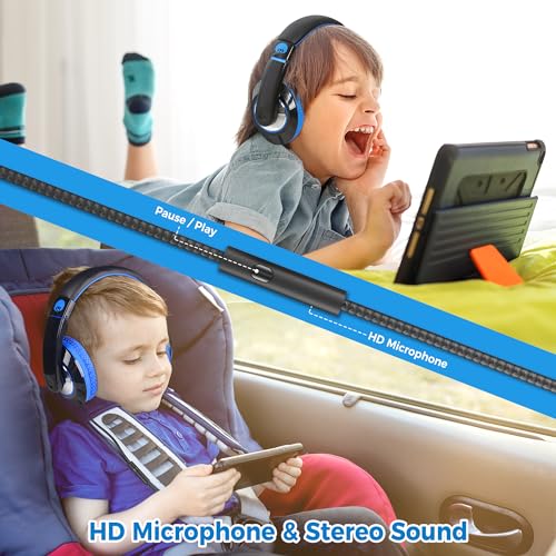 rockpapa Comfort+ Kids Headphones with Microphone, Boys Girls Student Over-Ear Headphones Wired Foldable for School Classroom Laptop PC Computer Tablet Black Blue - color: Blue/Black