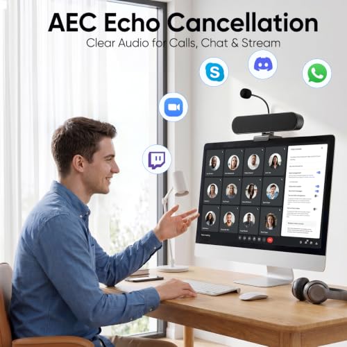 Inwa Computer Speakers with Microphone for Desktop PC, USB Wired Clip On Computer Sound Bar, Plug-n-Play Laptop Speaker w/Mic for Meeting/Gaming/Learning, Clear Audio, Easily Clamps to Monitors