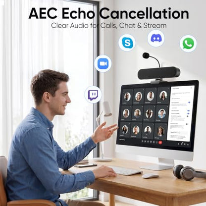 Inwa Computer Speakers with Microphone for Desktop PC, USB Wired Clip On Computer Sound Bar, Plug-n-Play Laptop Speaker w/Mic for Meeting/Gaming/Learning, Clear Audio, Easily Clamps to Monitors