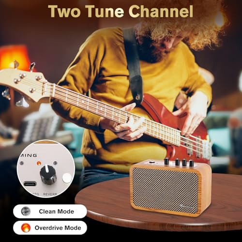 RANMING Guitar Amp 10W Mini Guitar Amplifier with Clean/Drive Channel Portable Electric Guitars Amp with Headphone Jack USB-C Rechargeable Wireless Amps for Indoor Practice,Live Streaming,Traveling