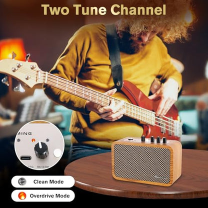 RANMING Guitar Amp 10W Mini Guitar Amplifier with Clean/Drive Channel Portable Electric Guitars Amp with Headphone Jack USB-C Rechargeable Wireless Amps for Indoor Practice,Live Streaming,Traveling