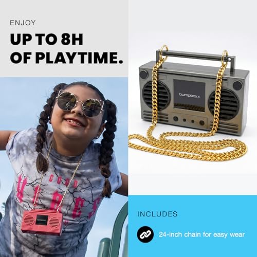 Bumpboxx MicroBoom Wearable Bluetooth Speaker, Gunmetal Grey, 24" Chain | Gunmetal grey wearable speaker with a 24-inch chain and rechargeable lithium-ion battery. - color: Grey