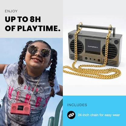 Bumpboxx MicroBoom Wearable Bluetooth Speaker, Gunmetal Grey, 24" Chain | Gunmetal grey wearable speaker with a 24-inch chain and rechargeable lithium-ion battery. - color: Grey