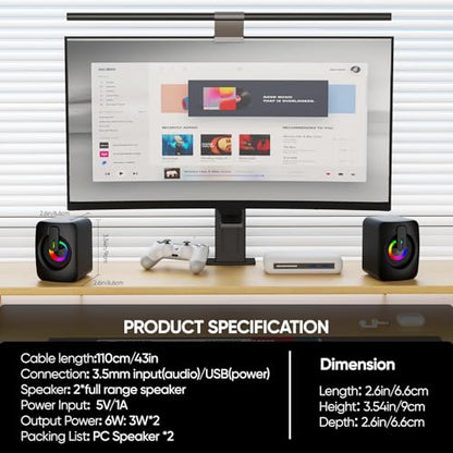 MELOGAGA RGB Computer Speakers, USB Powered 3.5mm Stereo for PC Laptop | Clear Stereo Sound, 7-Color RGB Lighting, USB Plug & Play, Compact Design with Inline Volume Control for Everyday Use