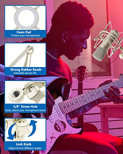 AT2020 Shock Mount Universal Microphone Holder Spider Recording Mic Shockmount Stand Compatible with Many Condenser Mics Like Rode NT1-A NT2-A Procaster MXL 990 770 U87 (Champagne) - color: Champagne